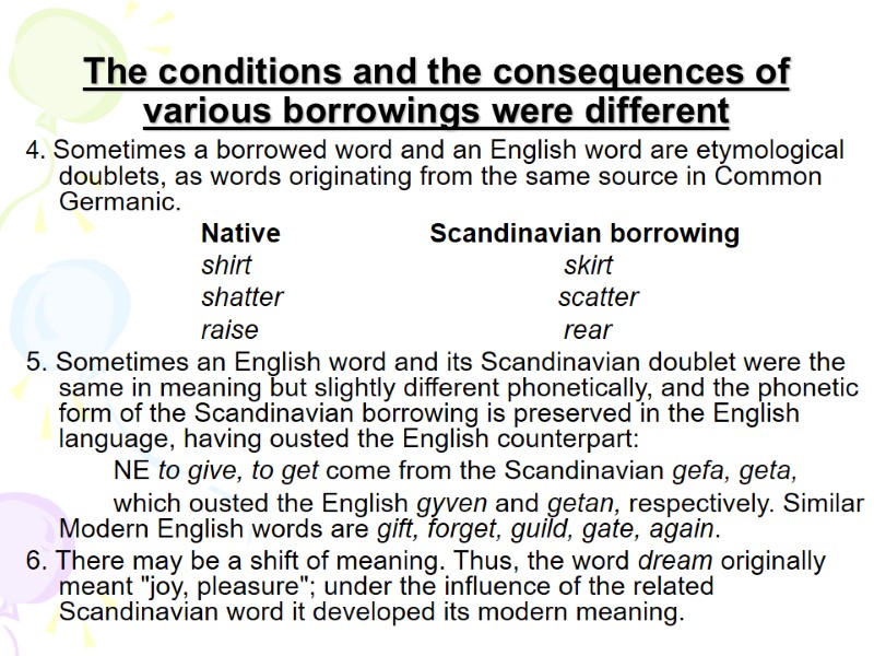 The conditions and the consequences of various borrowings were different 4. Sometimes a borrowed